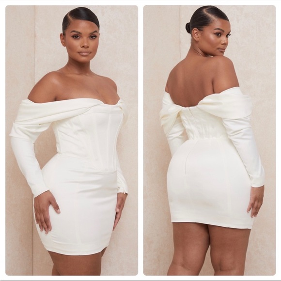 RARE House of CB ‘Arista’ Satin Corset Mini Dress Ivory - Picture 7 of 12